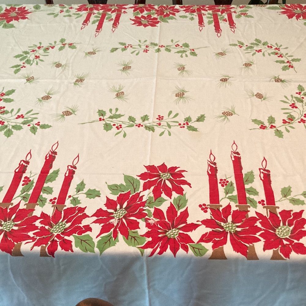 Vintage Christmas Tablecloth. 63” x 57” - Picture 4 of 5